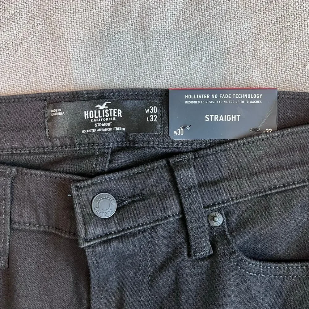 HOLLISTER Men's Straight Leg Jeans No Fade Technology in Black Size W30 L32